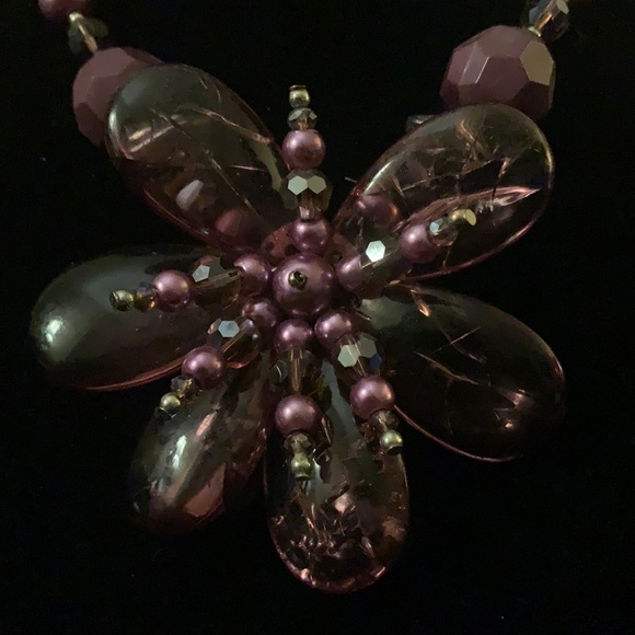 VNTG LARGE GLASS FLOWER NECKLACE FLAWS - Picture 2 of 5